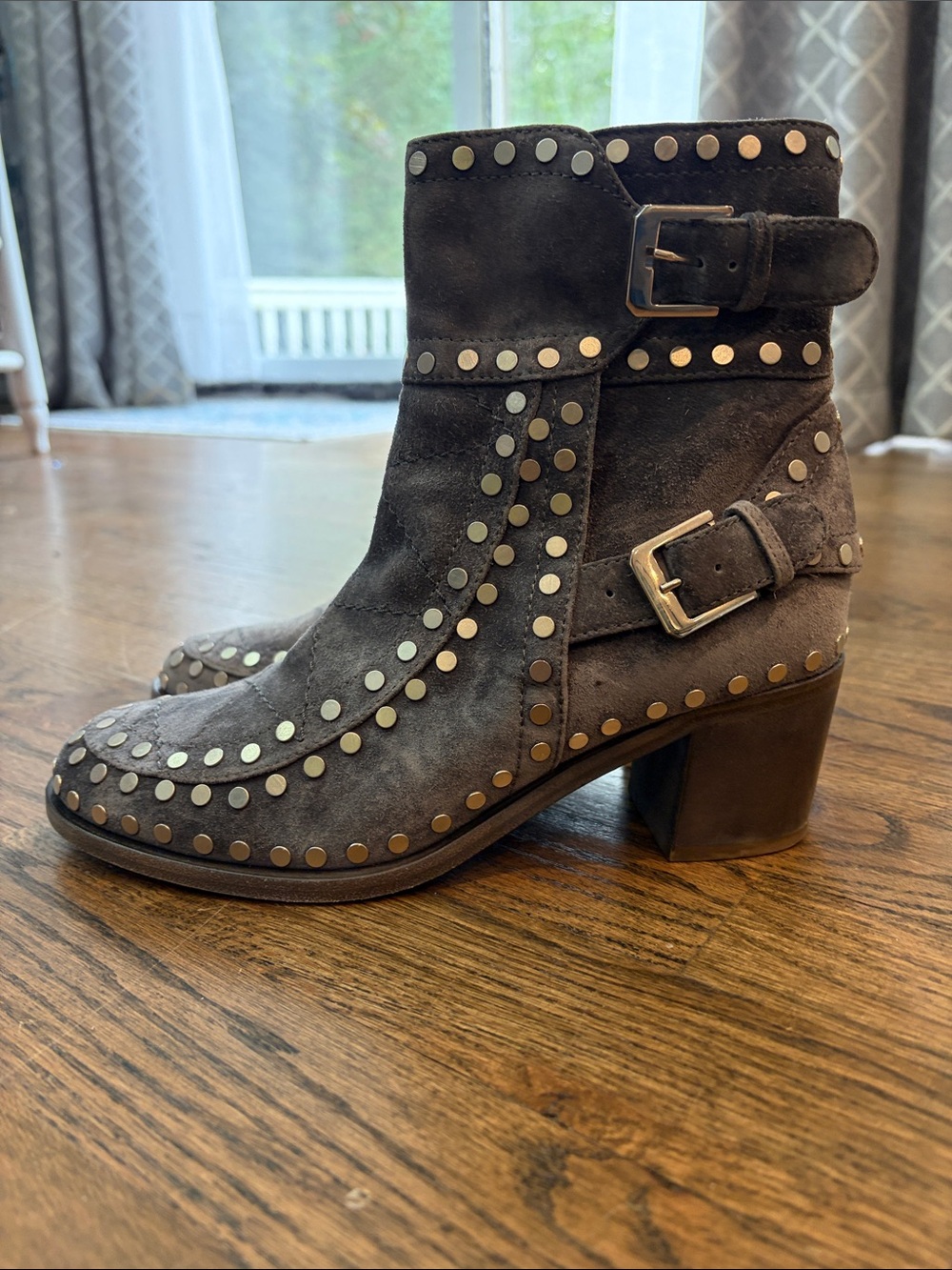Laurence Dacade Gray Suede Studded Ankle Boots